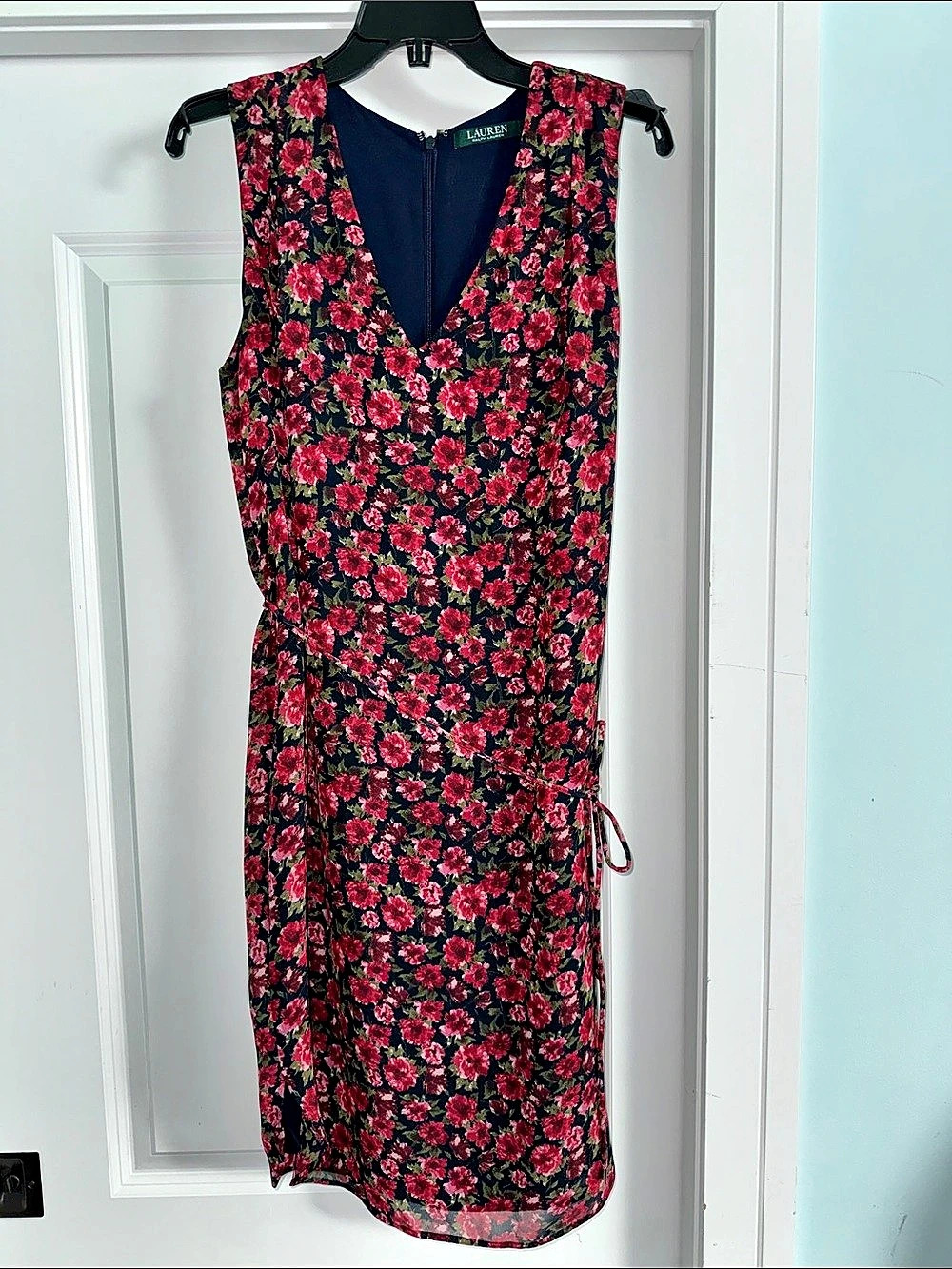 Lauren Ralph Lauren Floral Midi Dress in Blue & Red Size 6 Like New